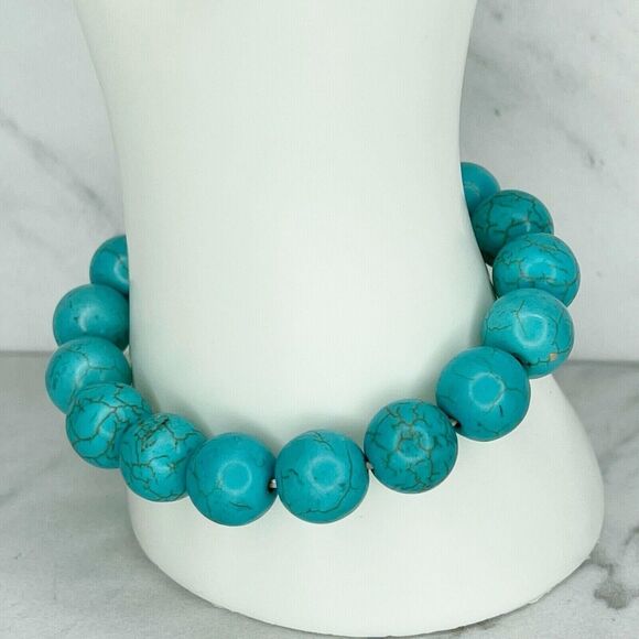 Faux Turquoise Beaded Stretch Bracelet Lot of 2 - Picture 3 of 11